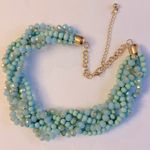 Gold multi Turquoise color ombré blue chunky braided twisted chain necklace - Picture 8 of 8